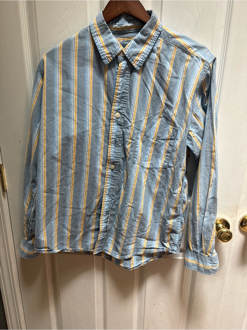 Arizona Jean Company Light Blue and Yellow Striped Button-Down Shirt